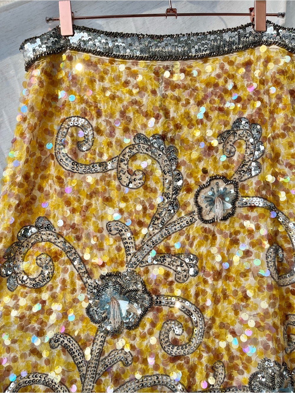 Zara Sequin Bead Embroidered Midi Skirt Yellow Silver Sirencore Fairycore Large - Picture 7 of 16
